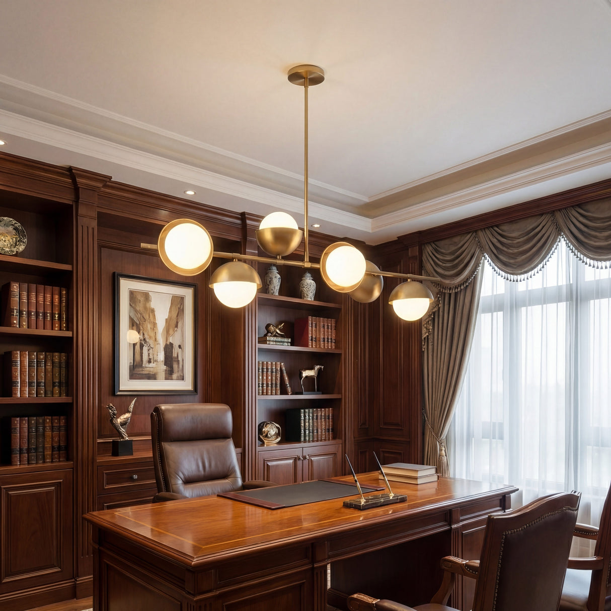 Oficina o biblioteca personal con iluminacion de diseño lineal modelo Nova Gold.