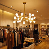 Tienda de moda tipo boutique iluminada con lamparas Sputnik de la coleccion Nativa Gold.