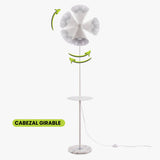 Esquema gráfico que detalla los ángulos de rotación horizontal del cabezal superior orientable.
