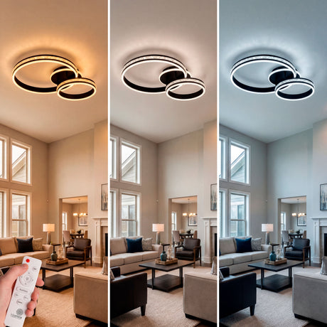 Comparativa de tres tonalidades de luz (cálida, neutra, fría) controladas por mando remoto.