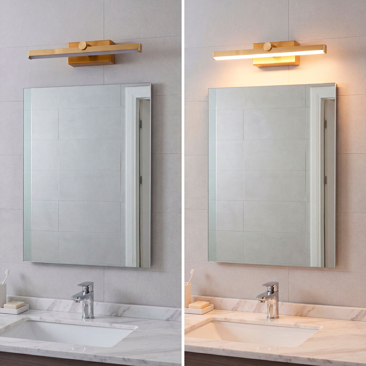 Comparativa de luz cálida y blanca en aplique de latón para diferentes ambientes.