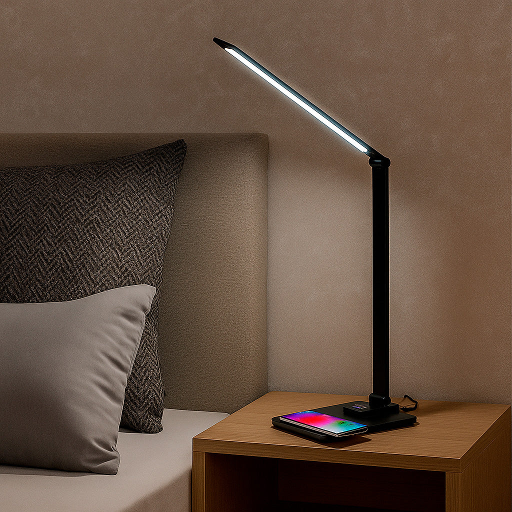 LÁMPARA DE ESCRITORIO HOTEL LUX BLACK LED DIMMABLE + CARGADOR INALÁMBRICO WIRELESS