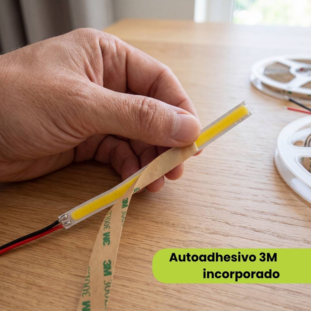 Autoadhesivo 3M en la parte posterior de la cinta LED COB 12V