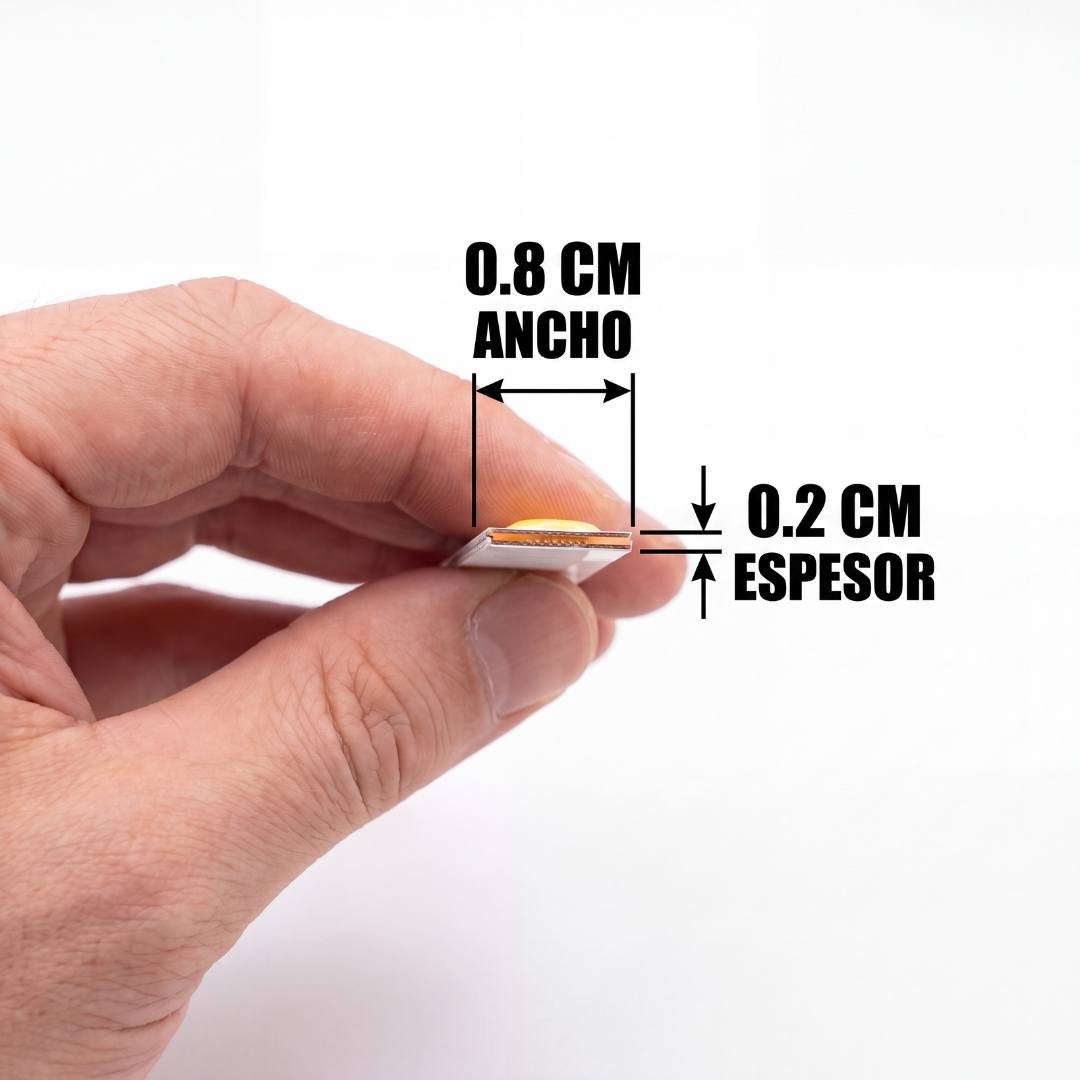 Dimensiones de la cinta LED COB 12V: 0.8 cm de ancho y 0.2 cm de espesor
