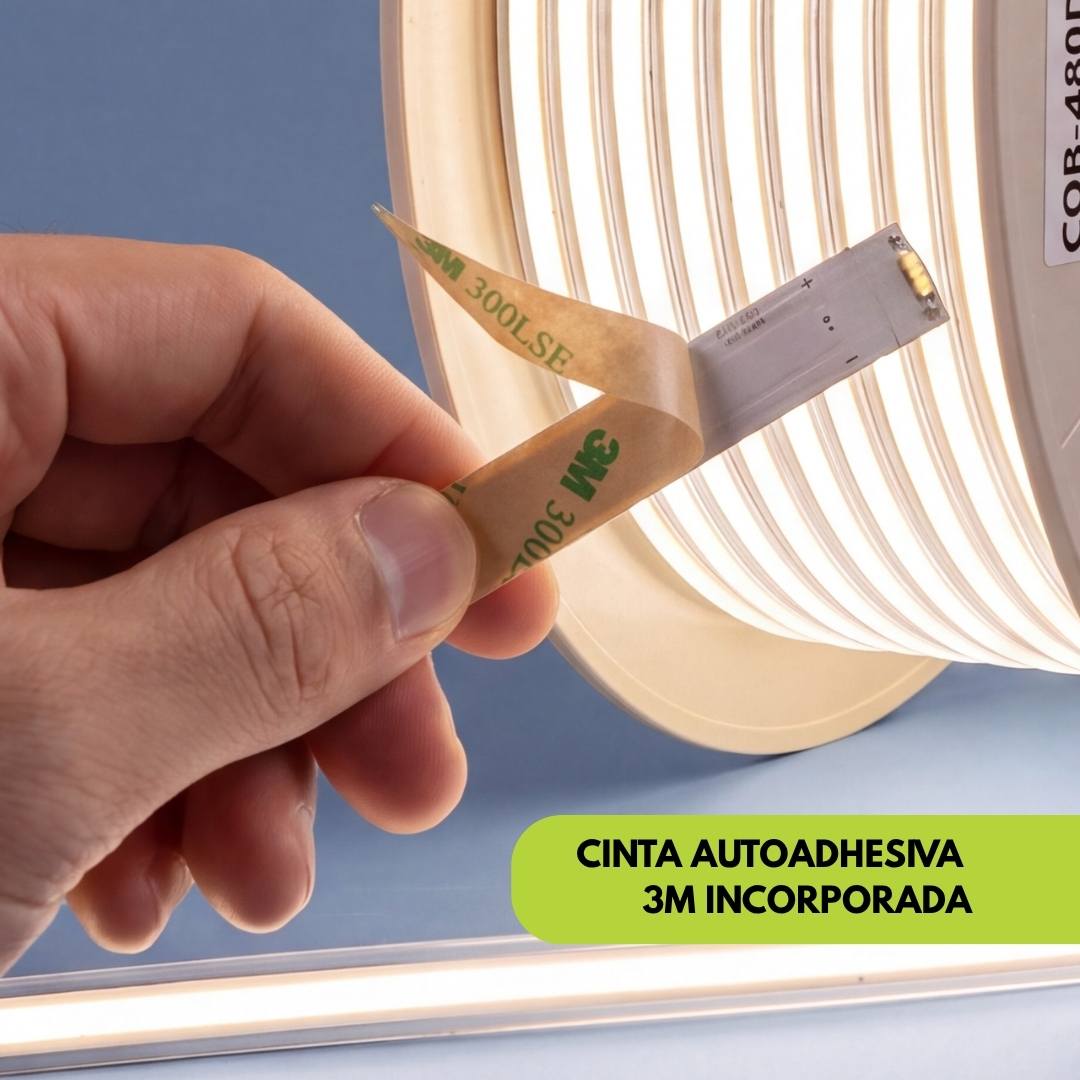 Cinta LED COB con 480 LEDs por metro bajo silicona IP66