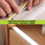Cinta LED COB instalada en perfil de aluminio de ilumina.pe, se vende por separado