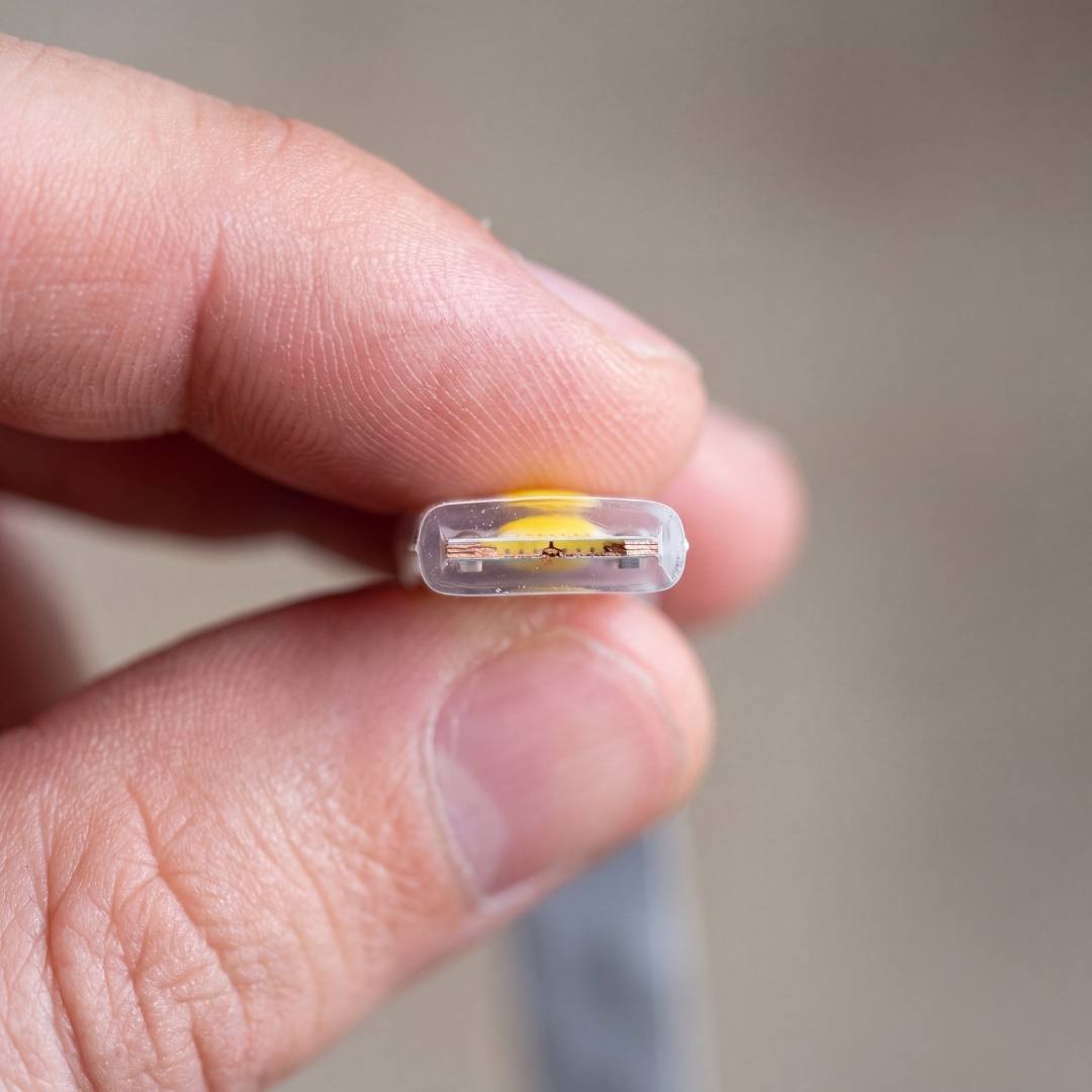 Sección de la cinta LED COB mostrando el chip bajo silicona IP66