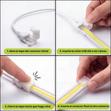 Pasos de conexión del conector a la cinta LED COB hasta enchufar a 220V