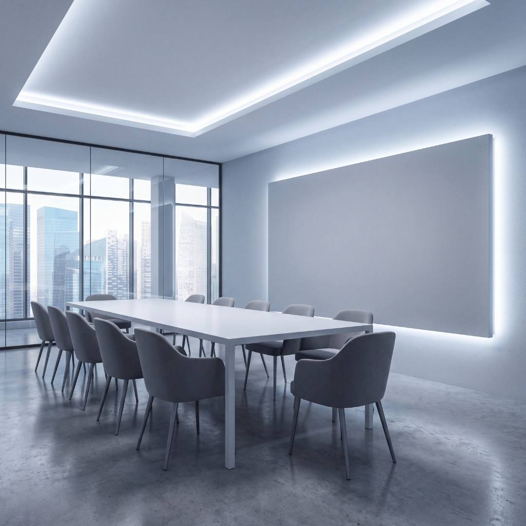 Sala de reuniones moderna iluminada con cinta LED COB de luz fría