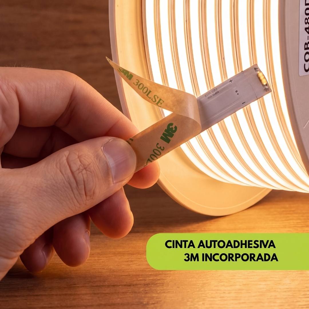 Dorso con adhesivo 3M de la cinta LED COB para instalación rápida