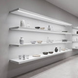 Estantería de tienda iluminada con cinta LED COB fría en perfiles de aluminio