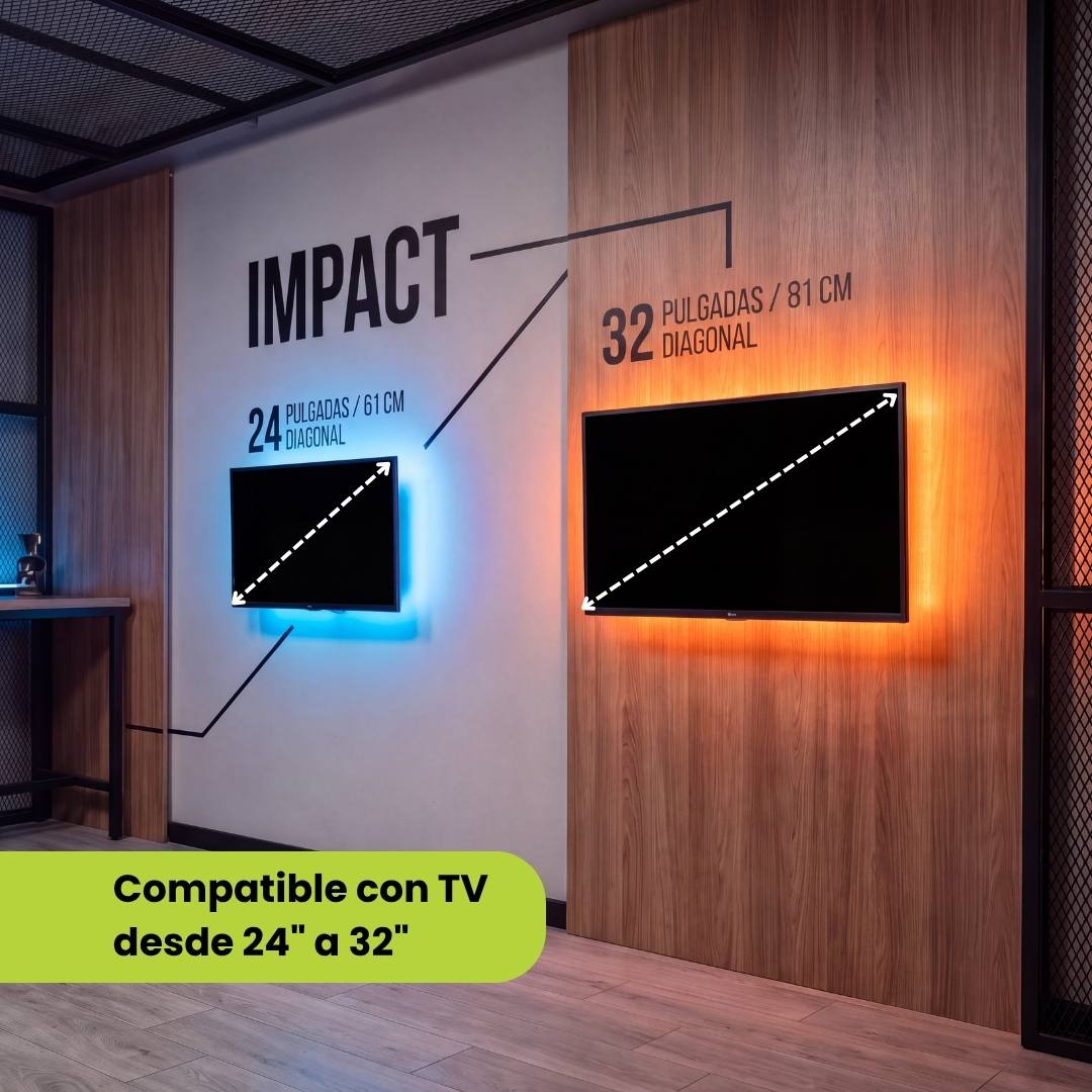 Cinta LED compatible con televisores de 24 a 32 pulgadas instalada detrás del TV