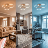 Visualización de tres ambientes: luz fría para trabajo, neutra para lectura y cálida para relax.