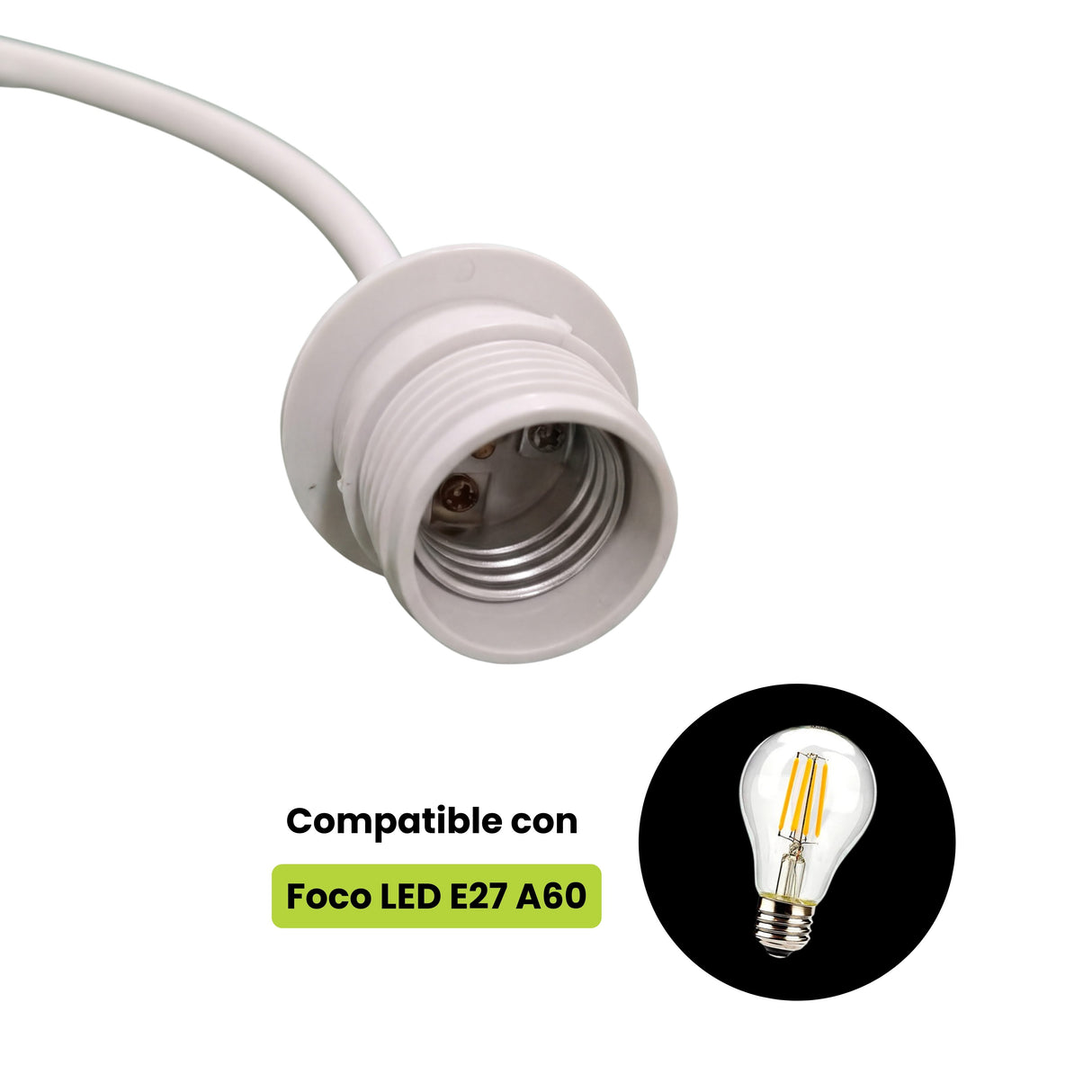 Detalle de socket compatible con foco LED E27 A60 para lampara de techo tulipa bloom
