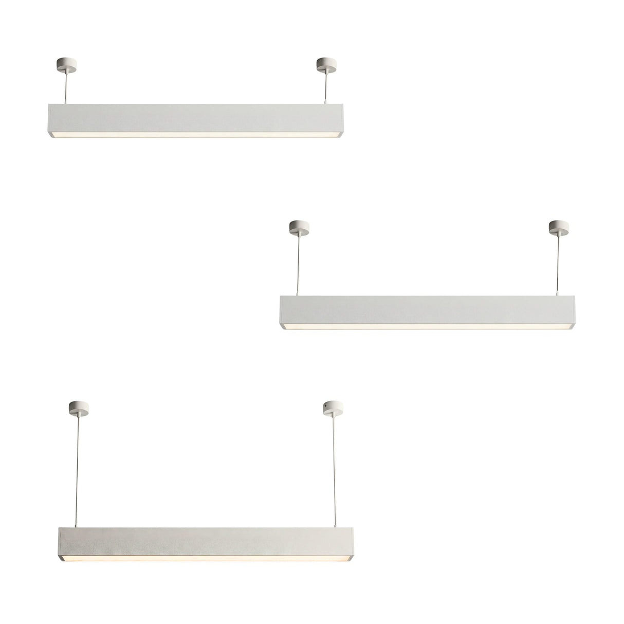 Disposición múltiple de lámparas suspendidas para grandes superficies.