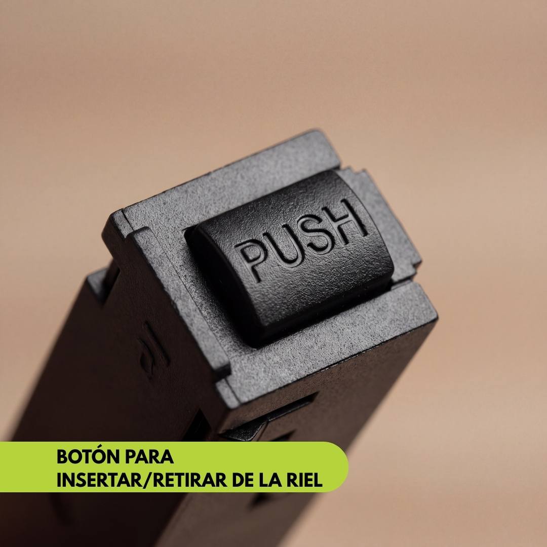 Botón PUSH de seguridad para insertar o retirar el conector del riel magnético