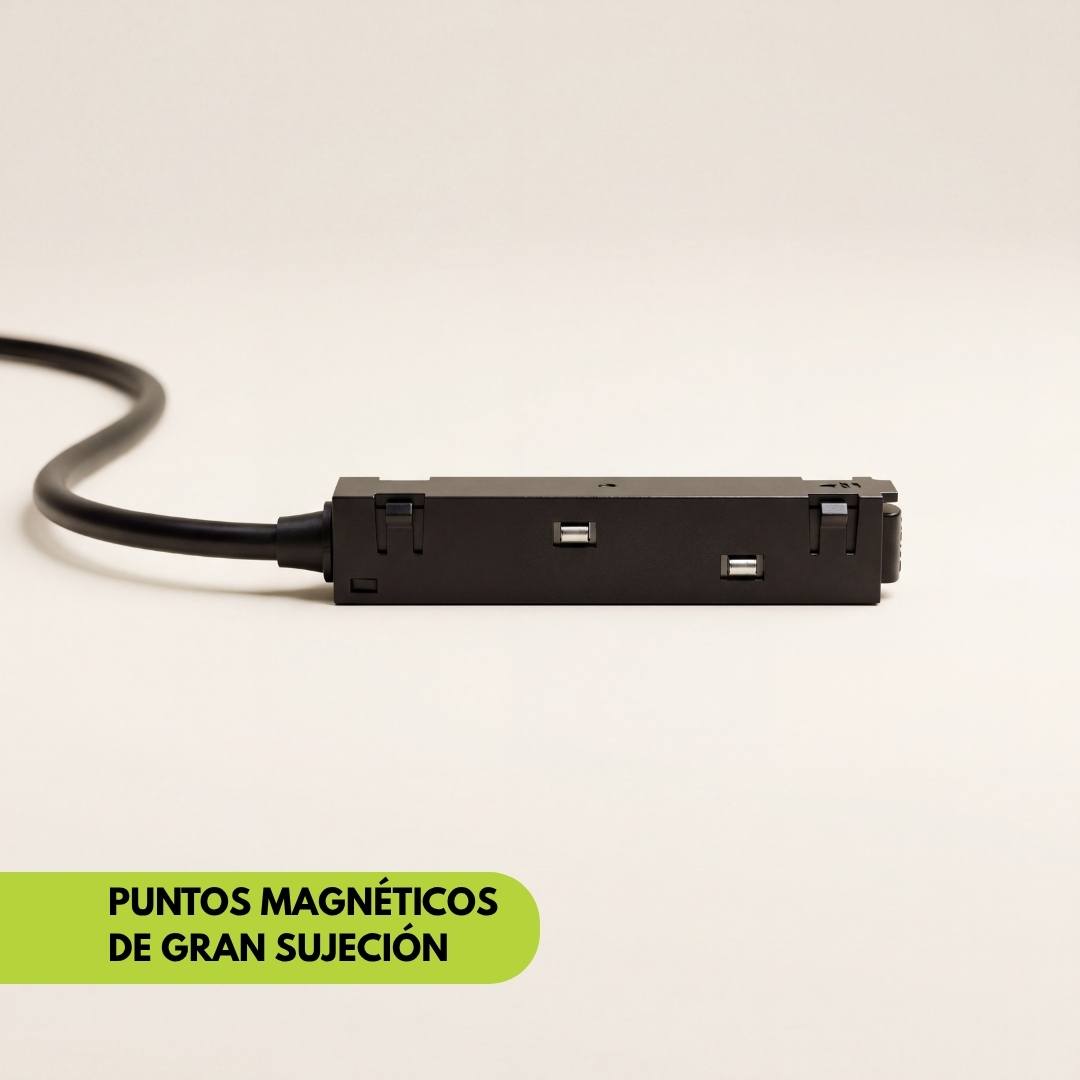 Conector magnético tipo L compatible con riel magnético 48V adosable o empotrable