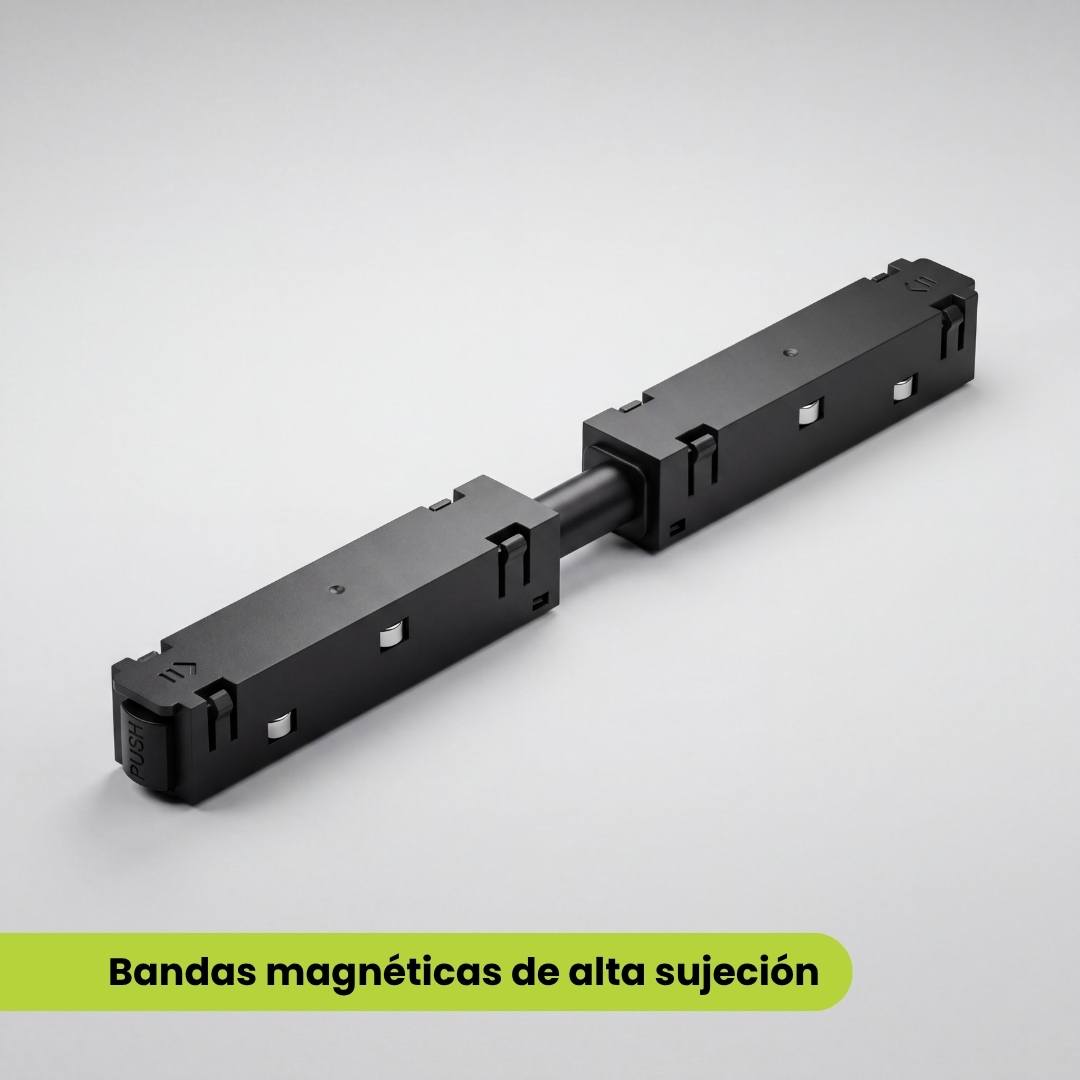 Conector magnético lineal con dos bloques de alta sujeción para riel magnético 48V