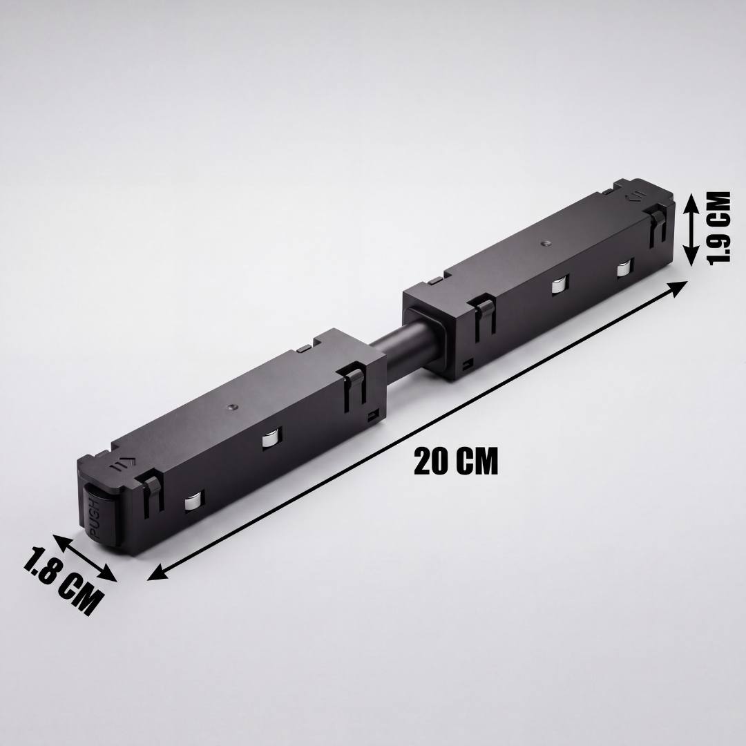 Dimensiones del conector magnético tipo I: 20 cm de largo, 1.8 cm de ancho y 1.9 cm de alto