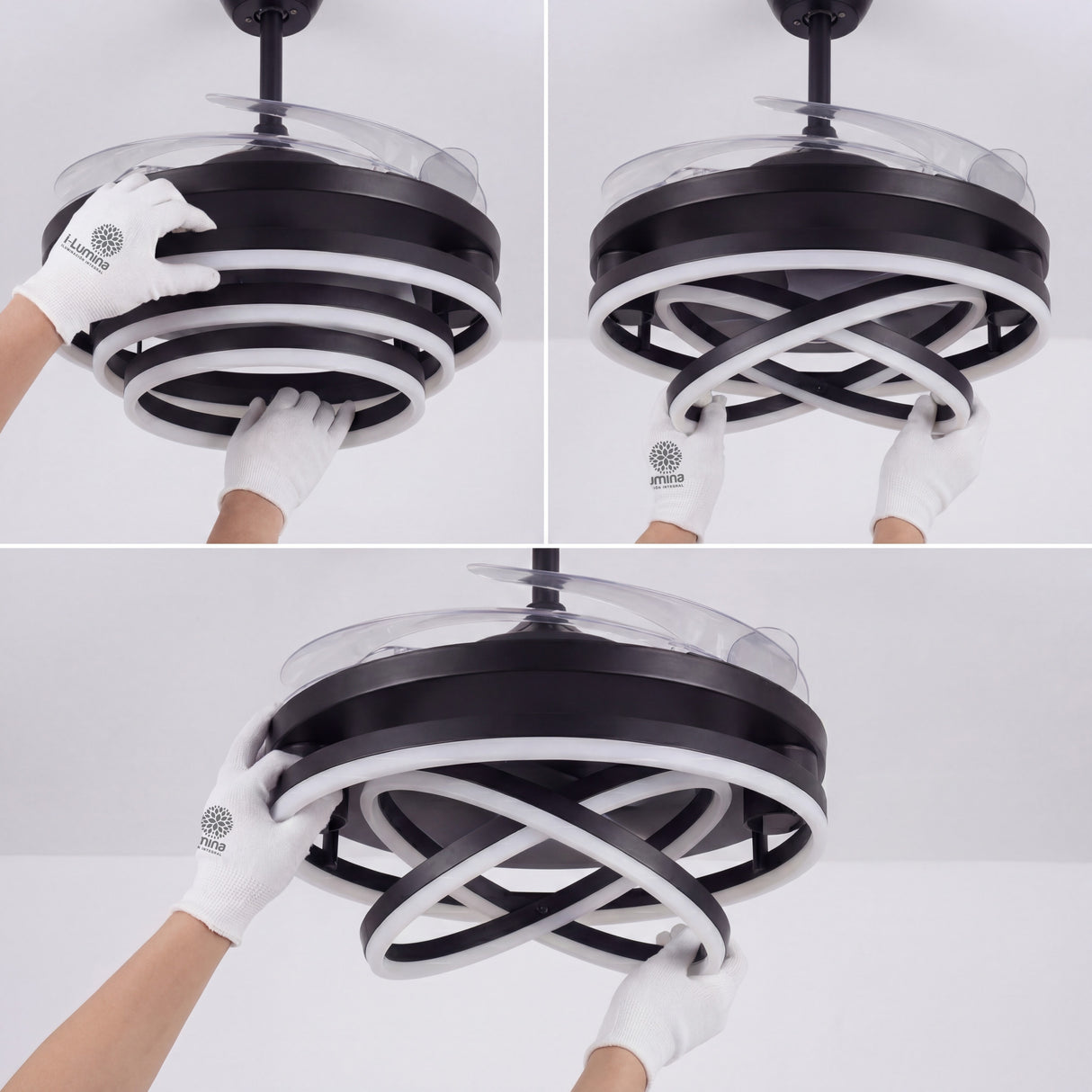 Diferentes formas y ángulos que pueden adoptar los círculos de luz de la serie Luxury Futura.