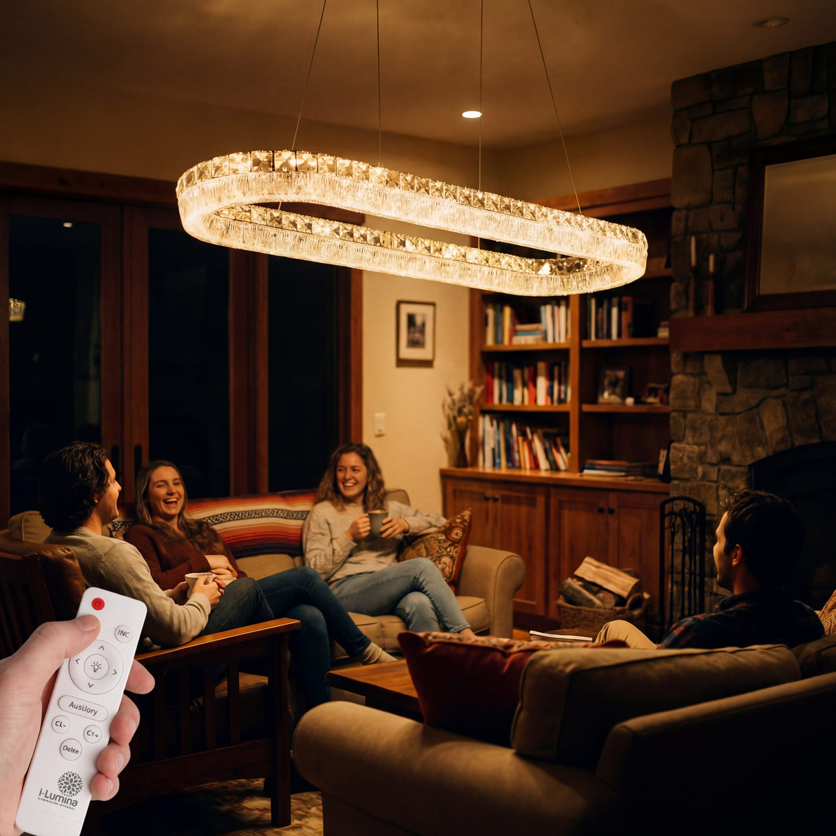 Luz cálida indirecta en zona de estar, ideal para lectura y ambientes de relajación nocturna.