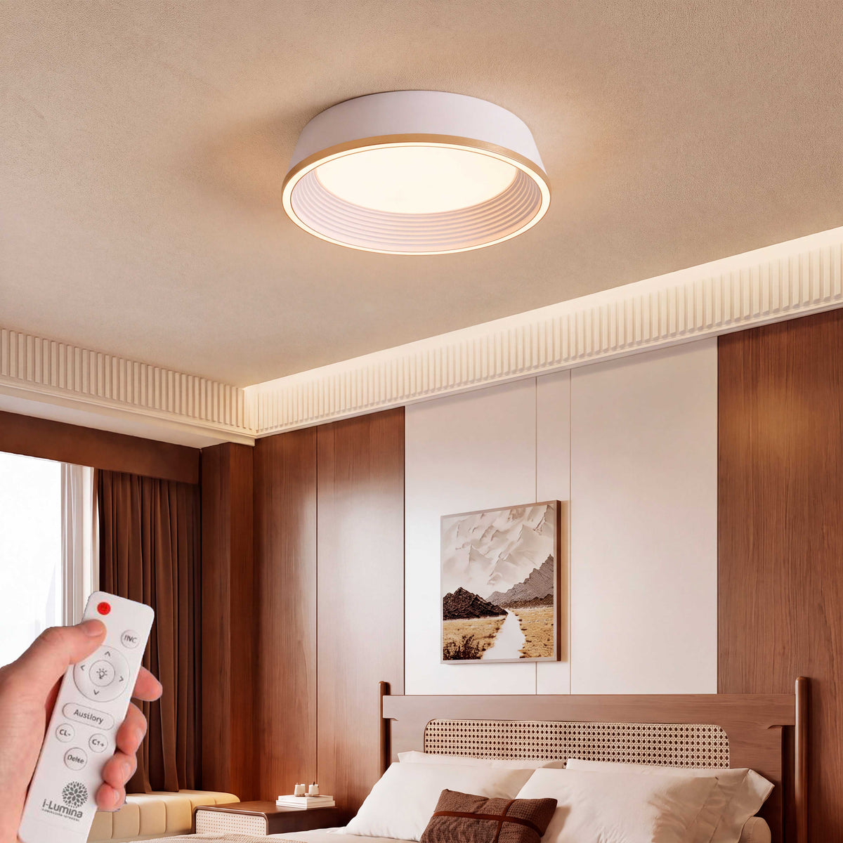 Luz cenital suave de acento para dormitorios modernos que garantiza un descanso libre de deslumbramiento.