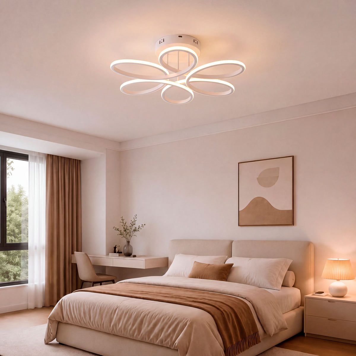 Luminaria de techo de acento que proporciona gran confort óptico en habitaciones modernas.