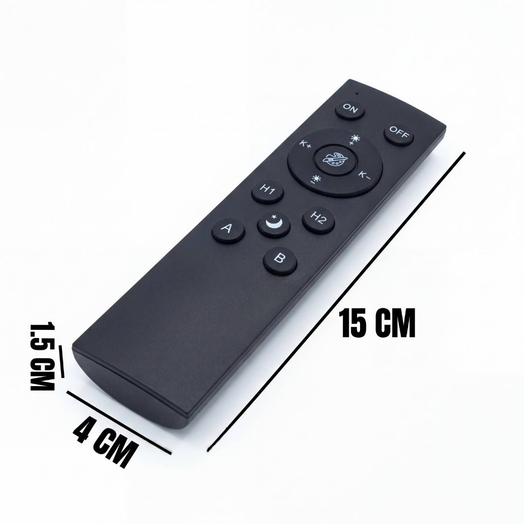 Dimensiones del control remoto para riel magnético: 15 × 4 × 1.5 cm
