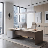 Configuración de iluminación técnica en despacho directivo con mobiliario de alta gama.