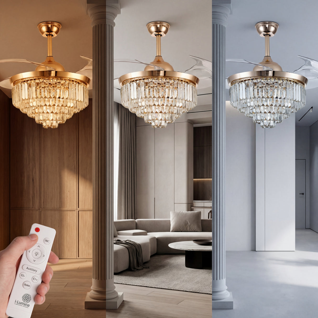 primer plano de cristales facetados k9 de ventilador de techo de lujo