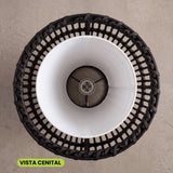 Vista cenital de la pantalla interior de tela y el anillo estructural para casquillo e27.