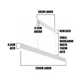 Infografía técnica: longitud de 120cm, ancho de 6.2cm y cable regulable hasta 110cm.