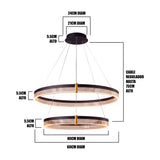 Infografía técnica: aros de 60cm y 40cm, florón de 20cm y cable regulable hasta 100cm.