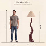 Esquema de medidas y proporciones de lámpara de pie escultural para proyectos de arquitectura interior.