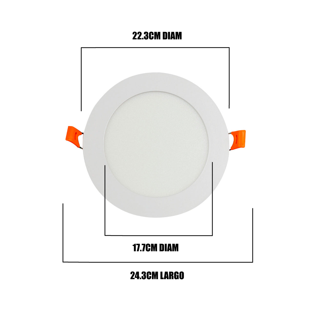 Infografía técnica: 22.3cm de diámetro exterior, 17.7cm interior y 24.2cm de largo total.