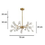 Dimensiones de iluminacion de lujo para dormitorio master con lampara Sputnik Nativa en acabado oro.