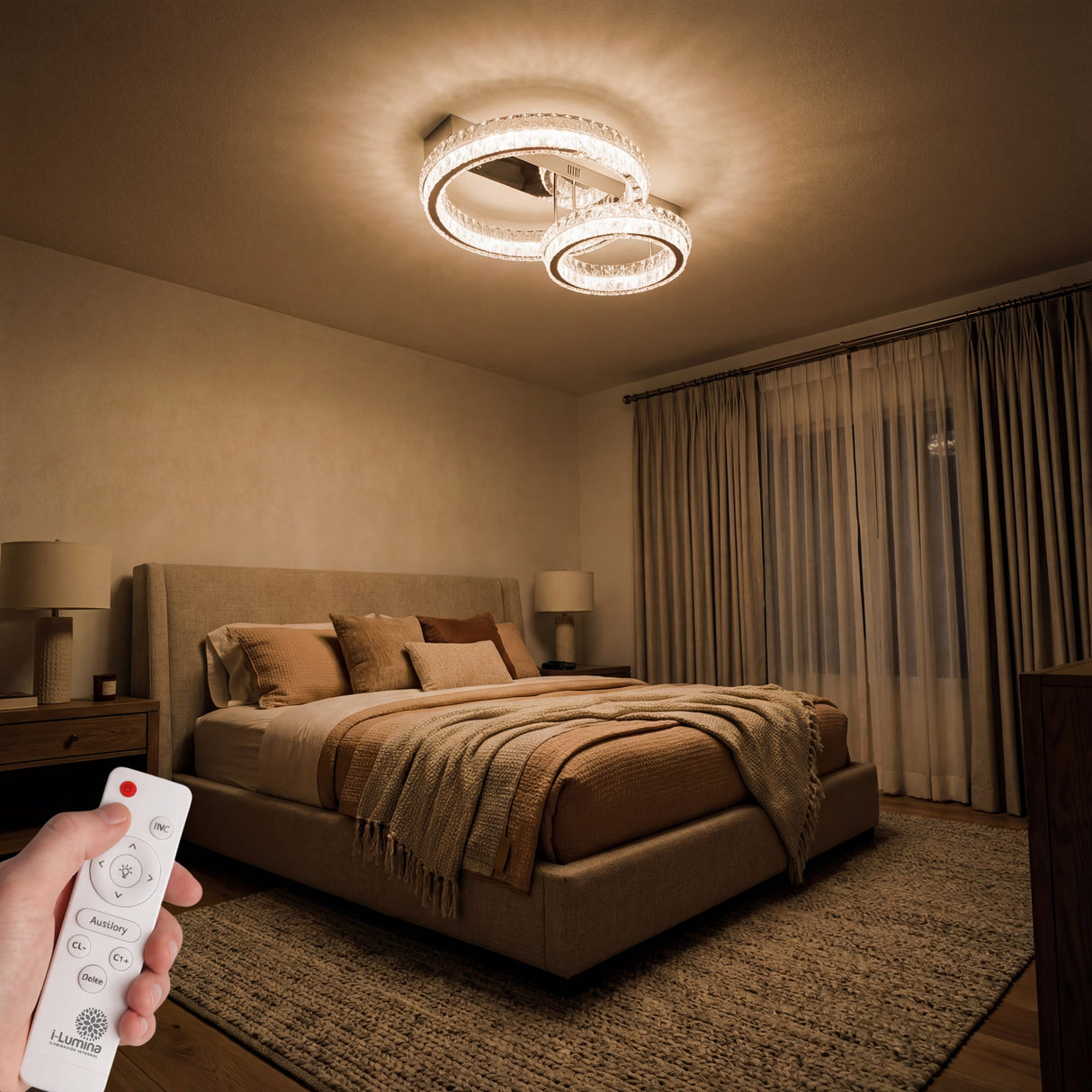 Habitación de hotel de lujo con sistema de iluminación inteligente integrado.