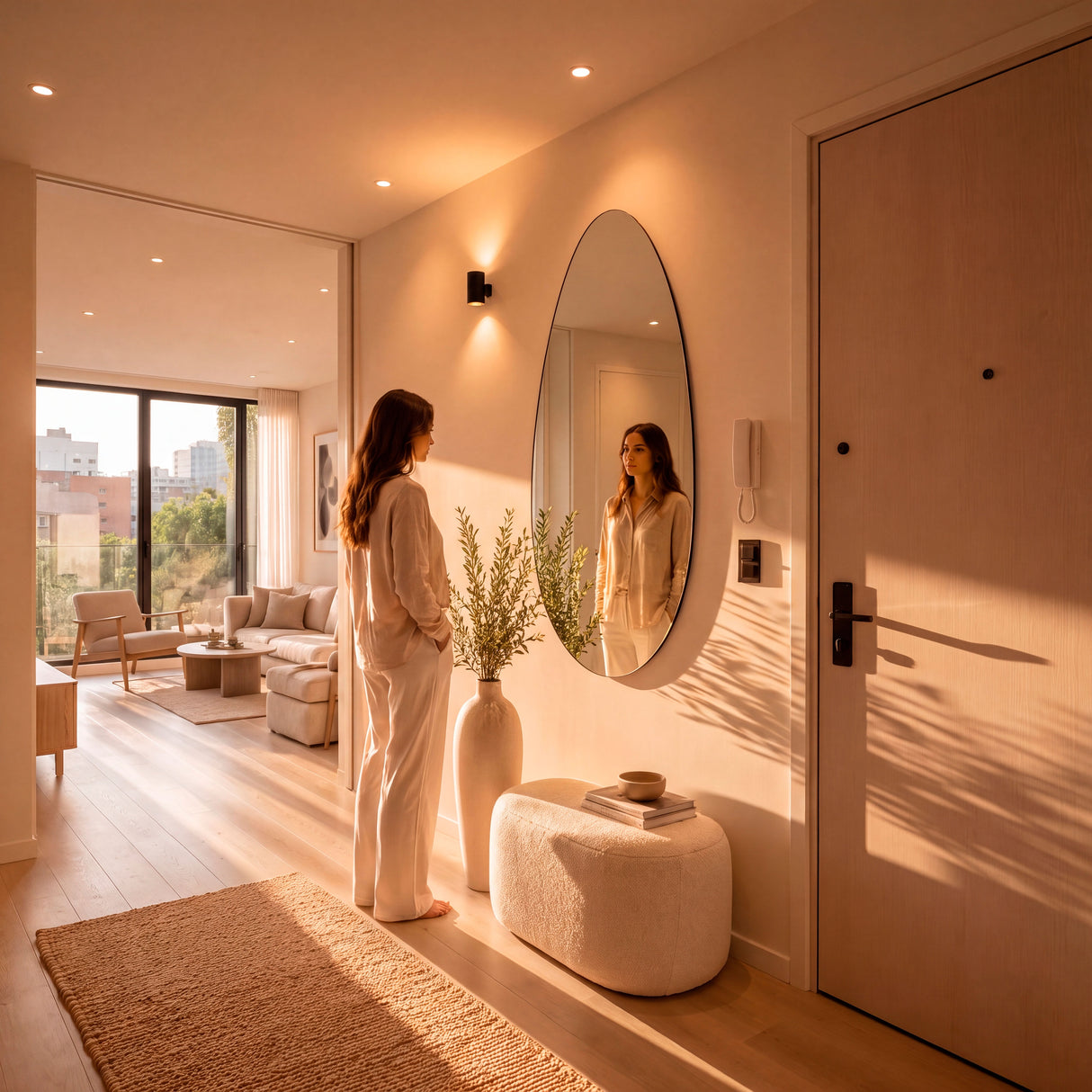 Iluminación técnica residencial integrando la luz natural con puntos focales en un espacio contemporáneo.