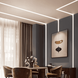 Aplicación arquitectónica de líneas de luz continuas en techos de pladur o drywall.