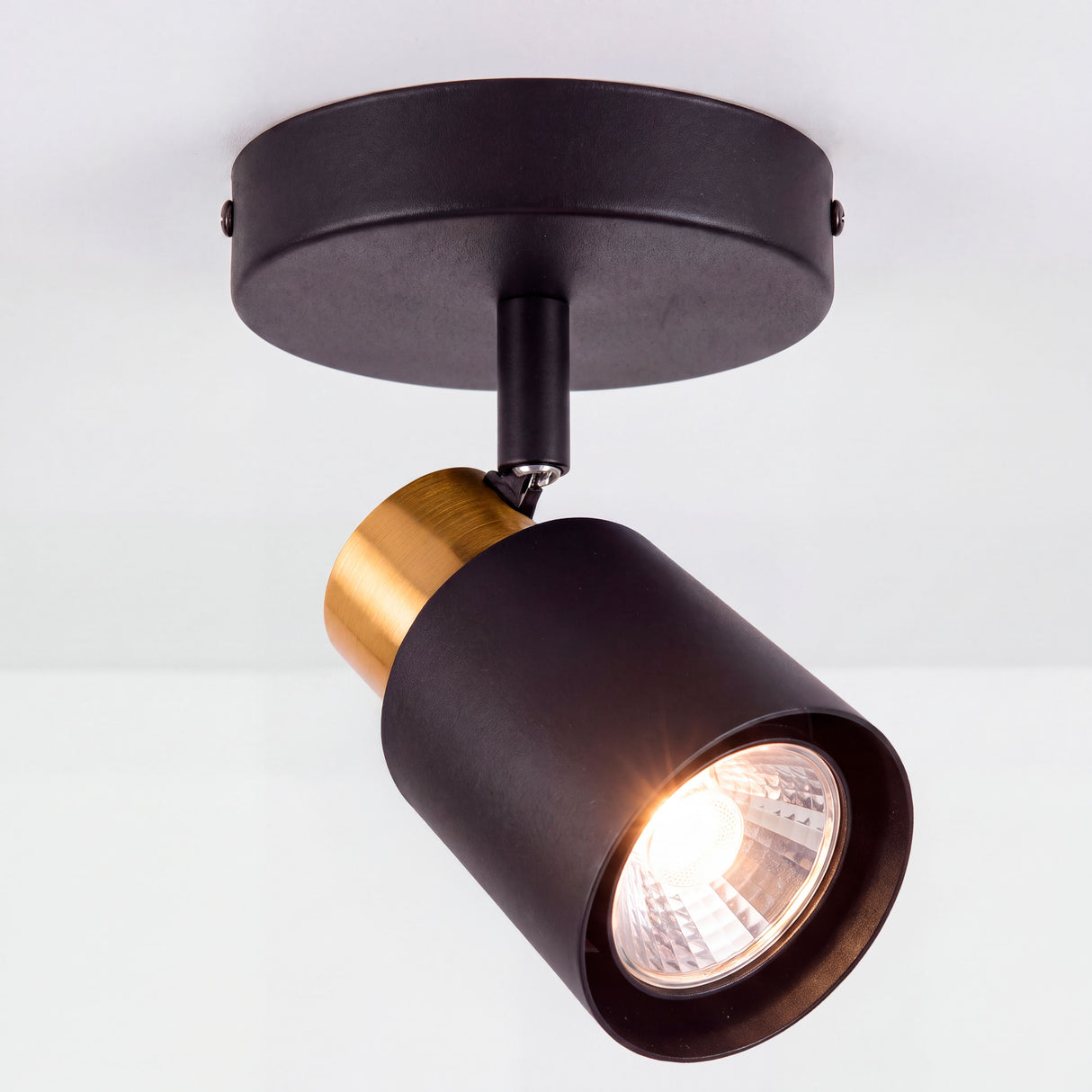 Muestra de la distribución y eficiencia lumínica de luminaria orientable montada como foco de acento.