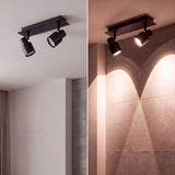 Comparativa de distribución de flujo luminoso puntual sobre pared con revestimiento arquitectónico.