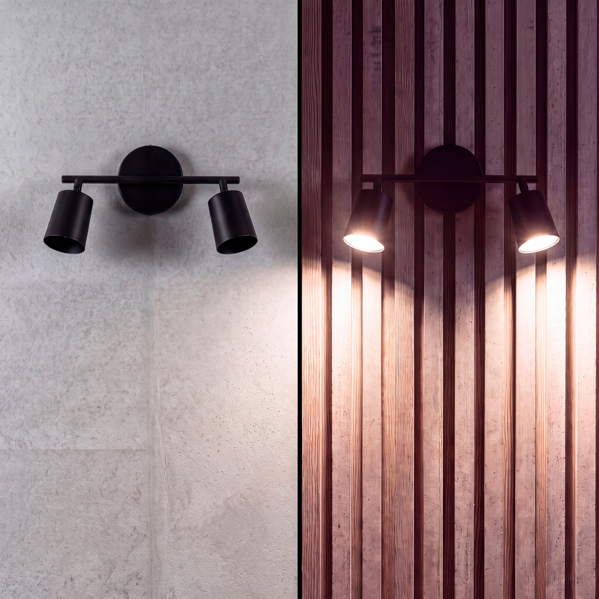 Comparativa de distribución de flujo luminoso puntual sobre pared con revestimiento de madera.