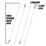 Plano con medidas de 1.4cm de diámetro y cable extensible de hasta 1 metro para planificación técnica.
