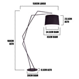 Infografía con cotas mostrando una altura de 183cm y longitud horizontal de 150cm para planos constructivos.