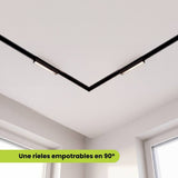 Esquinero 90° uniendo dos rieles magnéticos empotrables en techo, no conduce energía