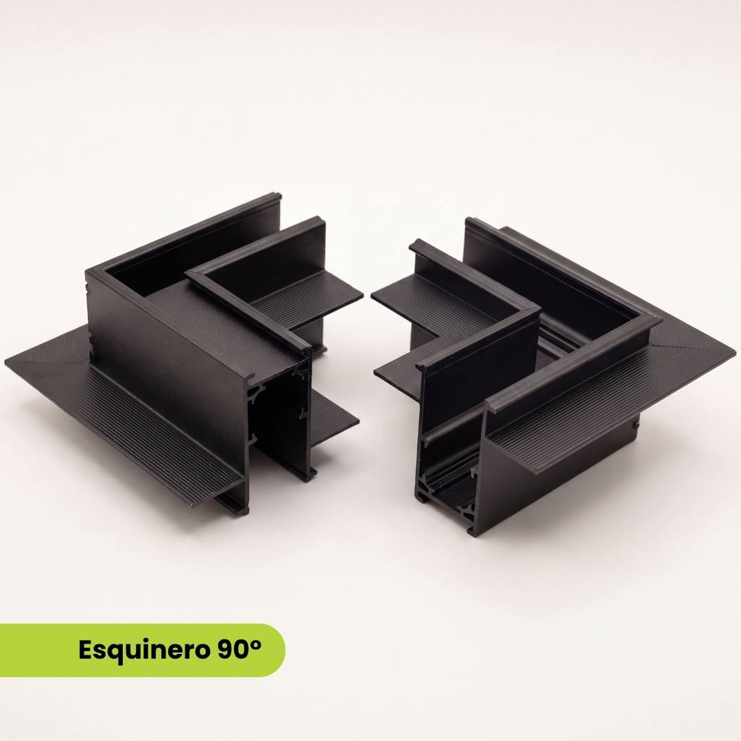 Dos esquineros 90° de aluminio negro mate para riel magnético empotrable