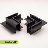 Dos esquineros 90° de aluminio negro mate para riel magnético empotrable