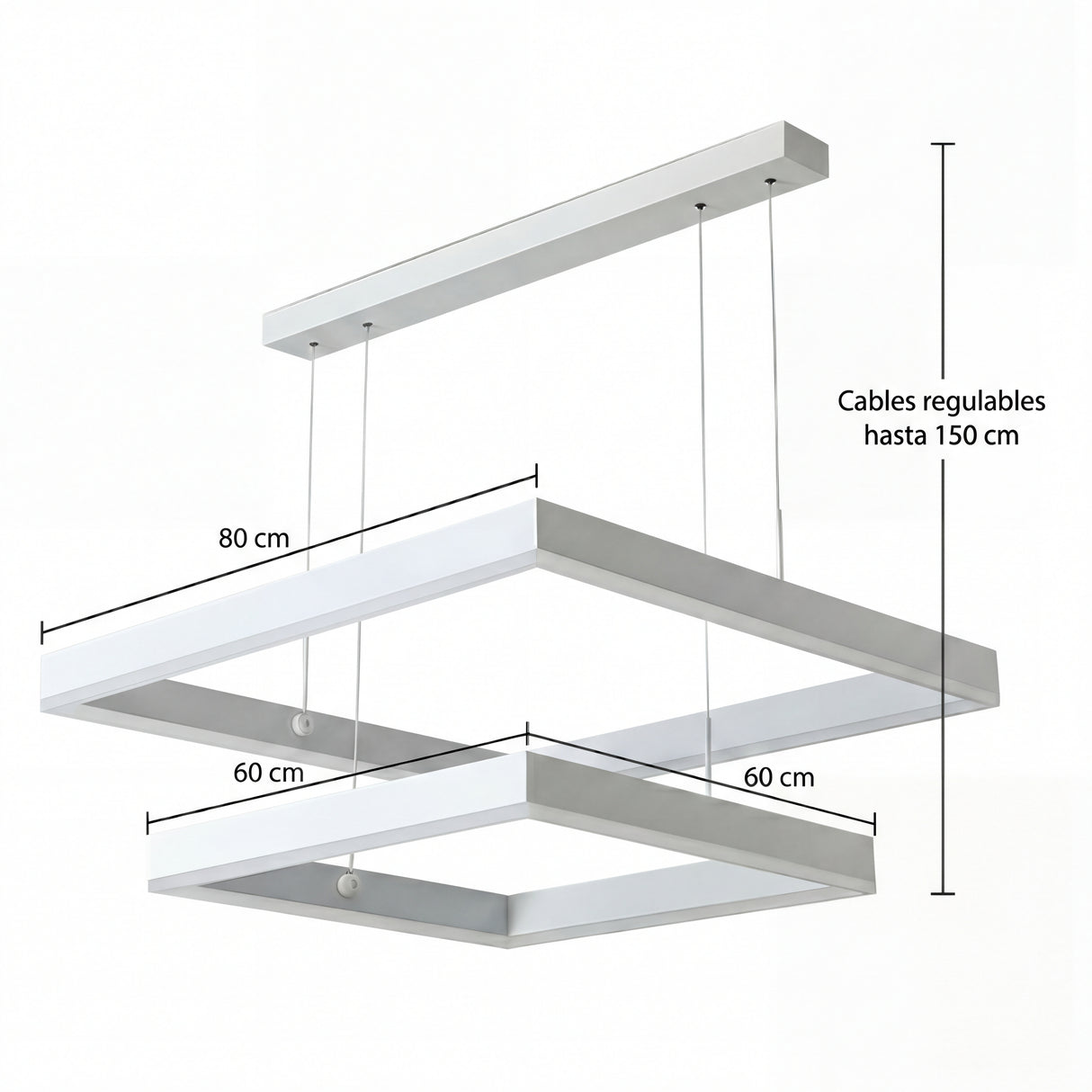 Plano de medidas para lámpara blanca: marcos de 40cm y 60cm de ancho