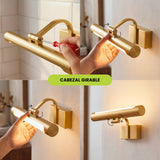 Infografía visual de los diferentes ángulos de iluminación ajustables permitidos por el brazo curvo técnico.