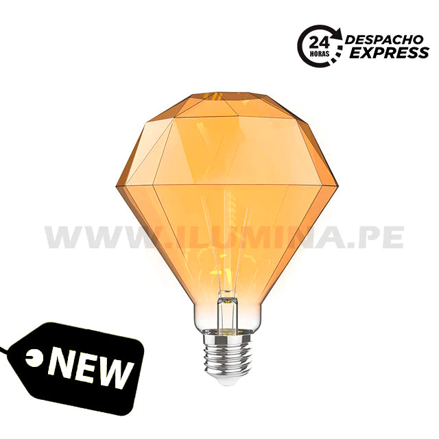 FOCO LED DECO DIAMANTE FILAMENTO ÁMBAR 1W 2700K LUZ CÁLIDA ILUMINA